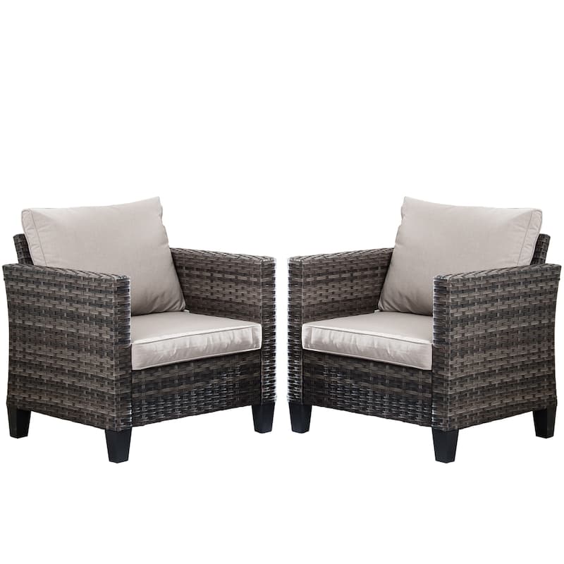 OVIOS Outdoor Patio Wicker Conversation Chairs Set - Grey