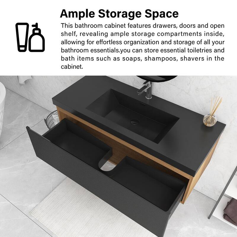 MDF Wall-Mounted Bathroom Vanity Set with Integrated Resin Sink with Drain in Matte Black