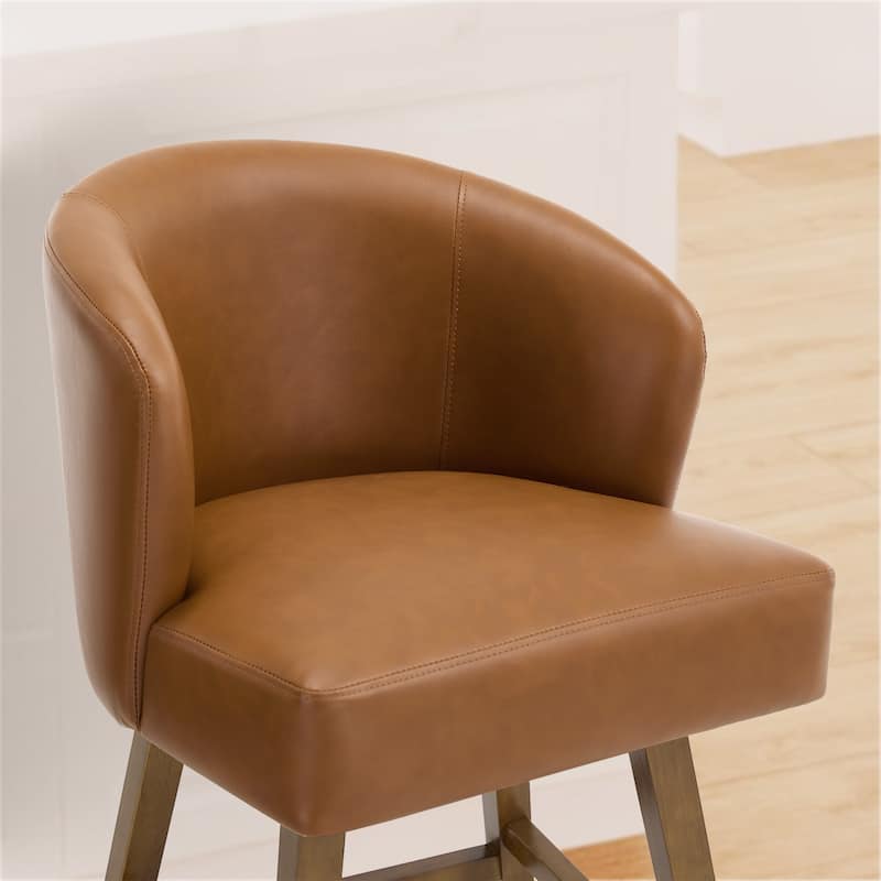 26 Inch Upholstered Swivel Counter Height Bar Stools with Back and Solid Wood Frame - 37.8"H x 20.9"W x 21.3"D