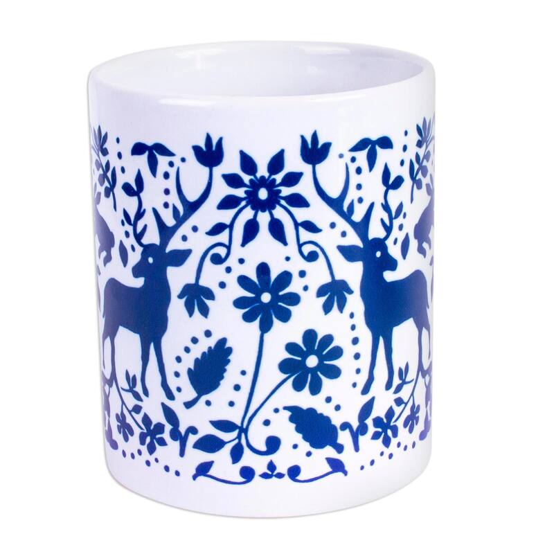 Novica Handmade Blue Otomi Ceramic Mug