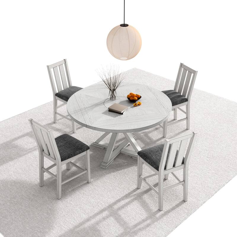 Drop Leaf Kitchen Table and Chairs Set Solid Wood Counter Height Kitchen Table and Chairs Set, Round Table Set for Dining Room