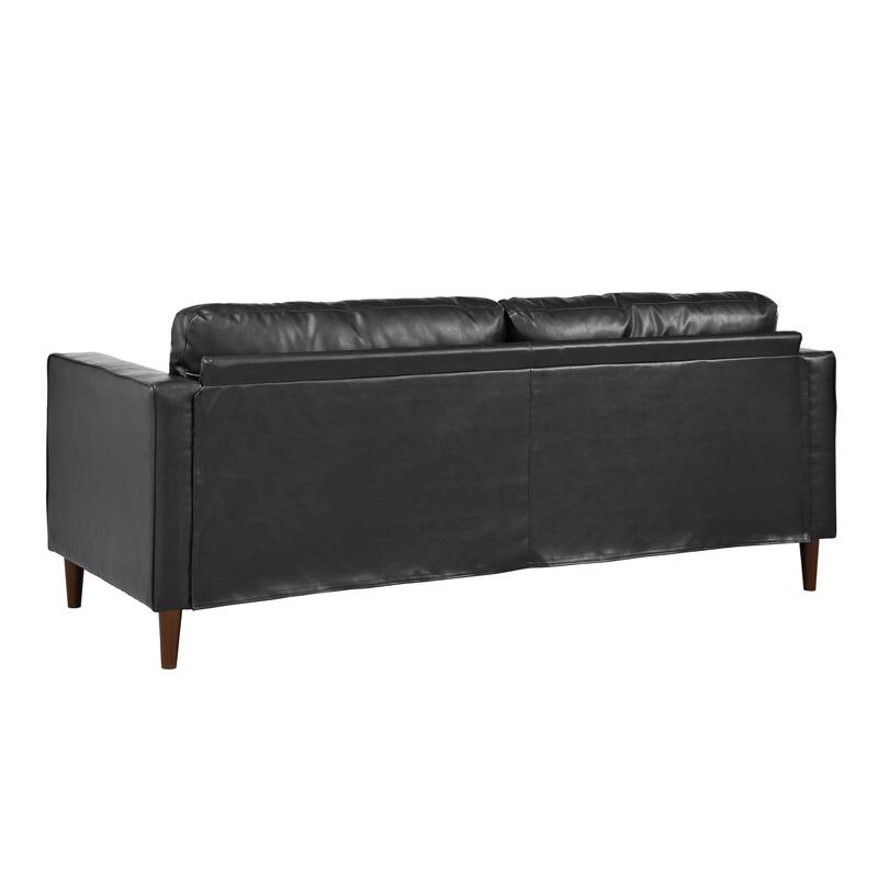 PU Leather Upholstered 3 Seater Sofa, Tufted Sofa with 2 Bolster Pillows, Lounge Sofa Chair with Solid Wood Legs