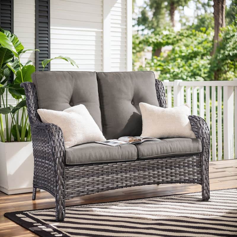 Gymojoy 2-Seat Patio Loveseat, Stylish Outdoor Sofa with Water-Resistant Olefin Cushions