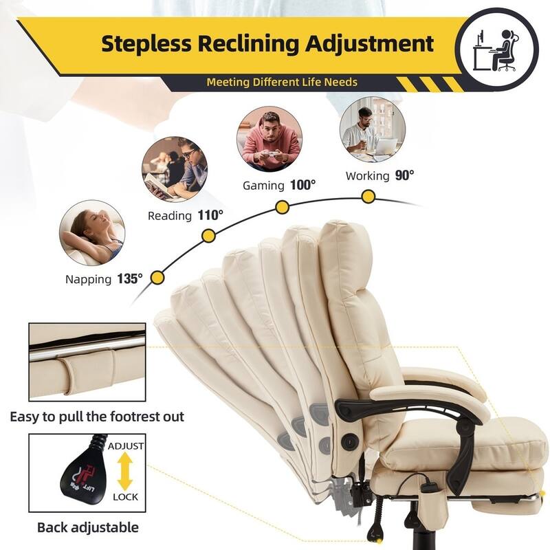 4-Point Massage Office Chair, Ergonomic Reclining Desk Chair, Retractable Footrest & Adjustable Armrests, Multiple options