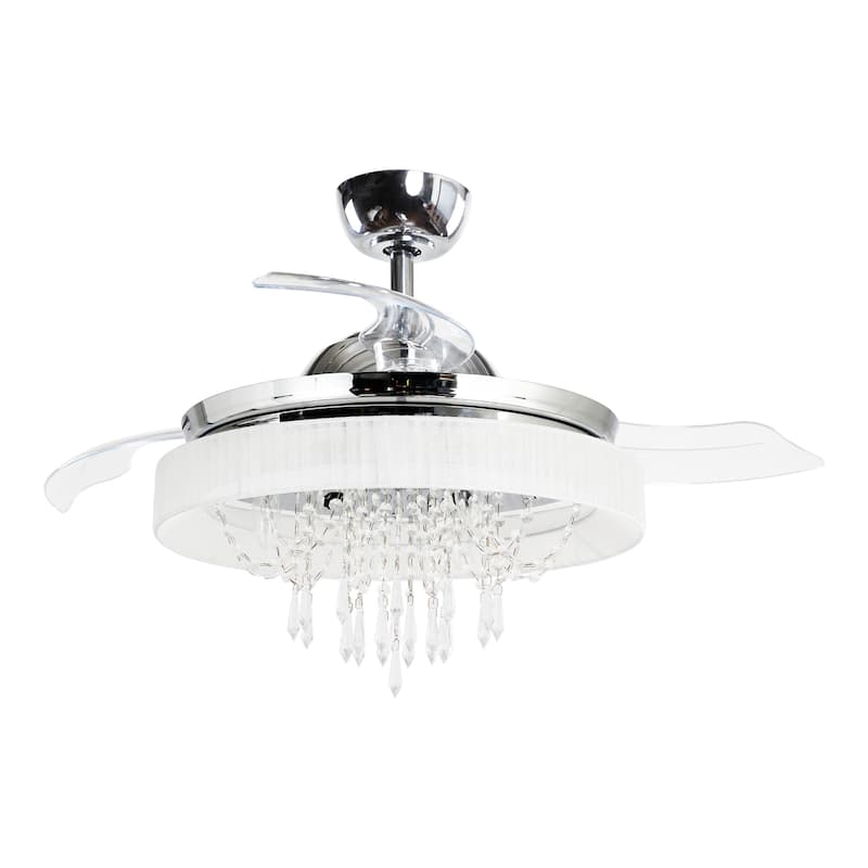 42" Chrome Modern Retractable Chandelier Ceiling Fan with Light and Remote