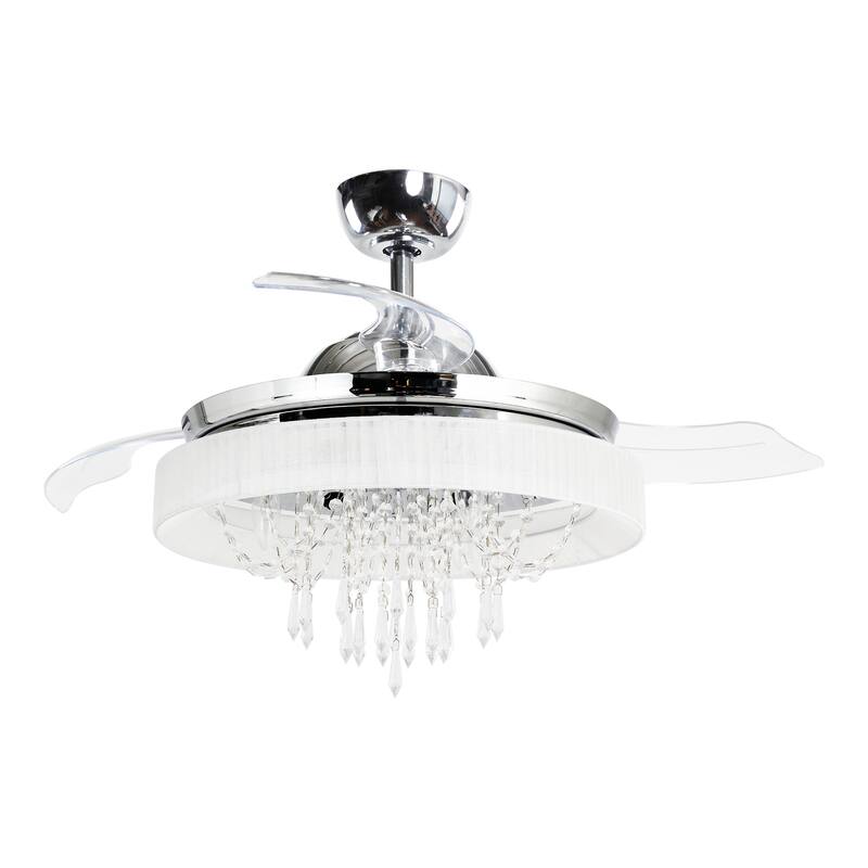 42-in Chrome Modern Retractable Chandelier Ceiling Fan with Light and Remote