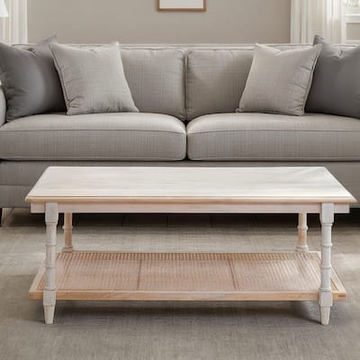 Handcrafted Wooden Rectangular Coffee Table - 42" - White