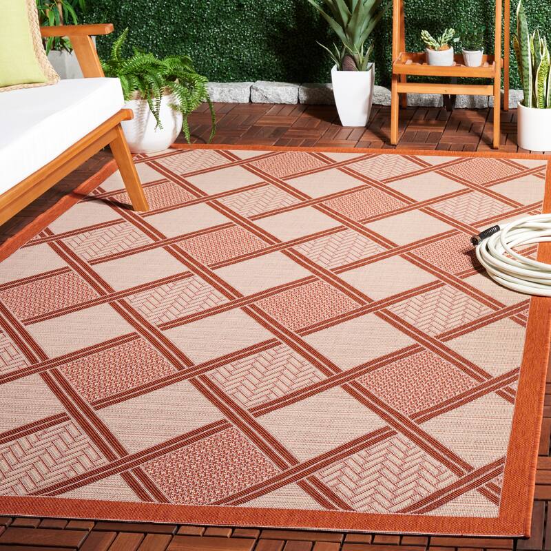 SAFAVIEH Courtyard Stiliana Indoor/ Outdoor Waterproof Patio Backyard Rug - Cream/Terracotta - 5'3" x 7'7"