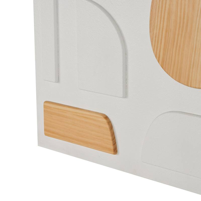 White Wood Dimensional Art Deco Shapes Geometric Home Wall Decor with Brown Accents