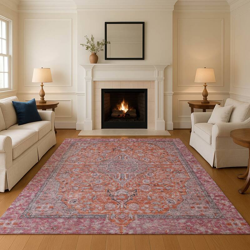 Premium Washable Super Soft Vintage Traditional Mayfield Rug - Orange - 2'6" x 3'10"