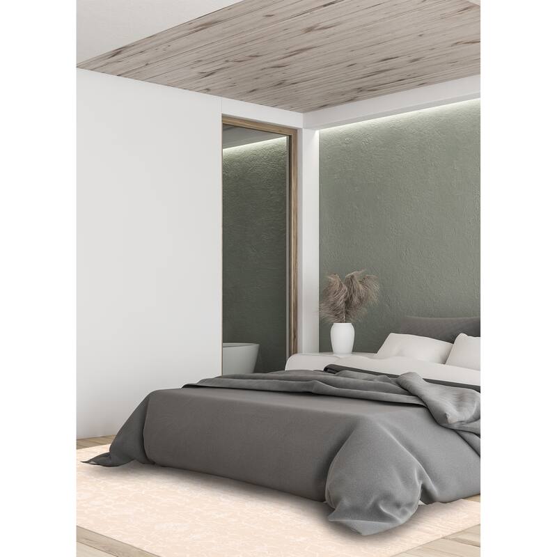 ECARPETGALLERY Hand Loomed Elysian Beige, Ivory Viscose, Wool Rug - 6'8 x 9'11