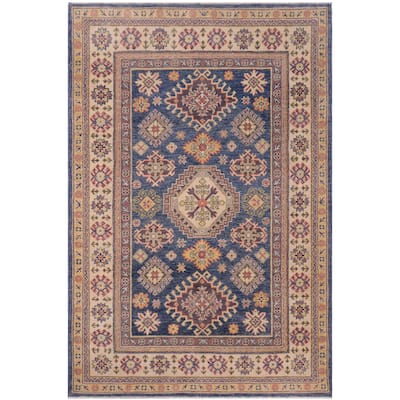 Tribal Kazak Cael Blue/Beige Wool Rug - 4'0'' x 5'7''