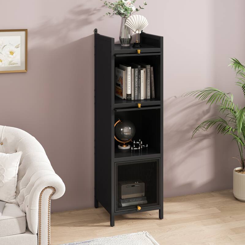 Modern Glass Door Cabinet with Featuring Storage, for Entryway Living Room Bathroom Dining Room