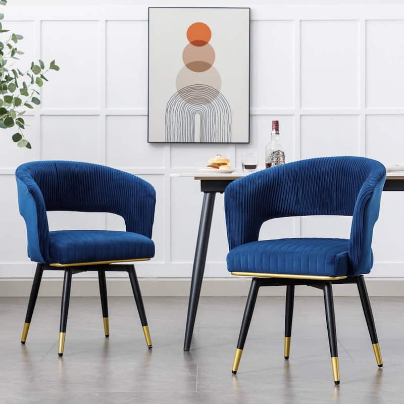 Swivel Velvet Dining Chair with Metal Legs, Set of 2