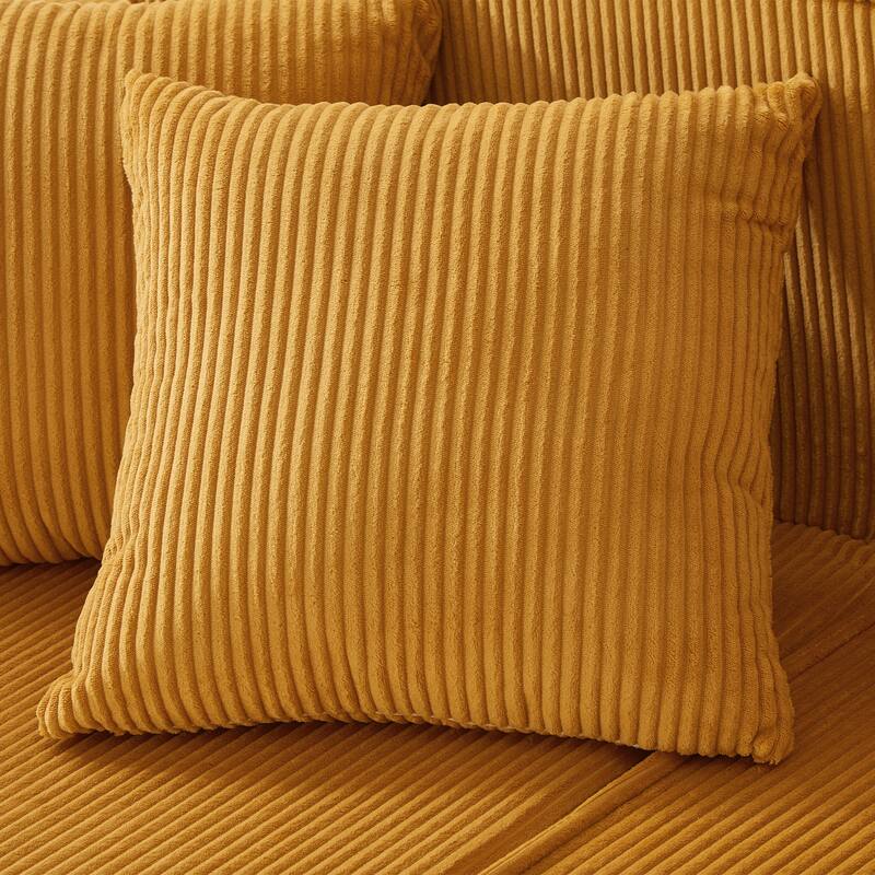 Modern U-Shaped Sectional Sofa Set Stripe Corduroy Upholstered Sofa with Light Strip and 6 Pillows