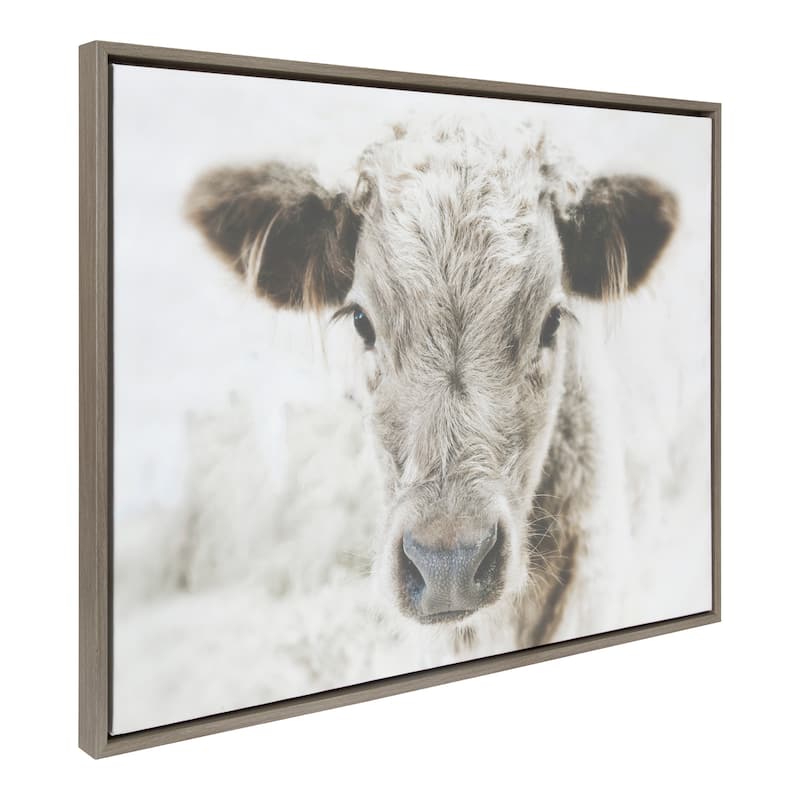 Kate and Laurel Sylvie Moo Framed Canvas by Alicia Abla - 28x38 - Grey