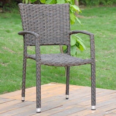 Modern Dining Chair - Resin Wicker Outdoor Furniture - Aluminum Frame - Cafe Finish - 32