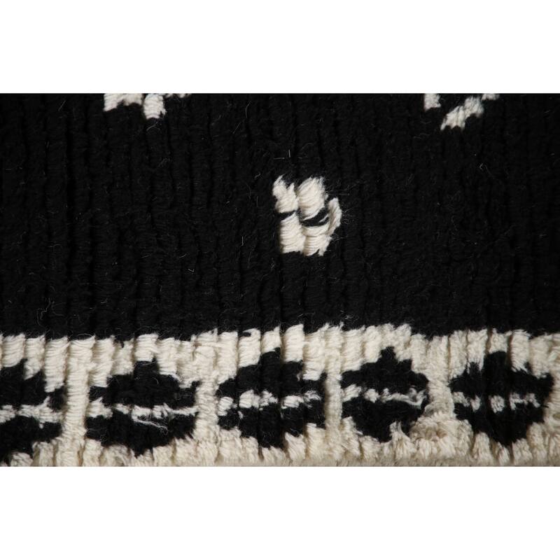 Black Plush Moroccan Indian Area Rug Hand-Knotted Wool Carpet - 5'2"x 8'1"