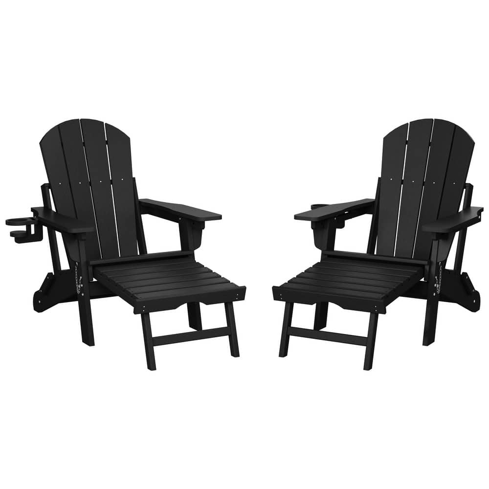 Laguna Outdoor Folding Adjustable Adirondack Chair with Cup Holder & Hideaway Ottoman (Set of 2)