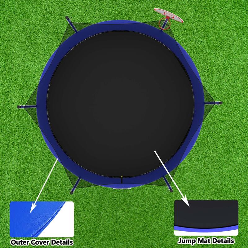 Outdoor Kids Trampoline with Basketball Hoop and Ladder, with Safety Enclosure for Backyard Fun
