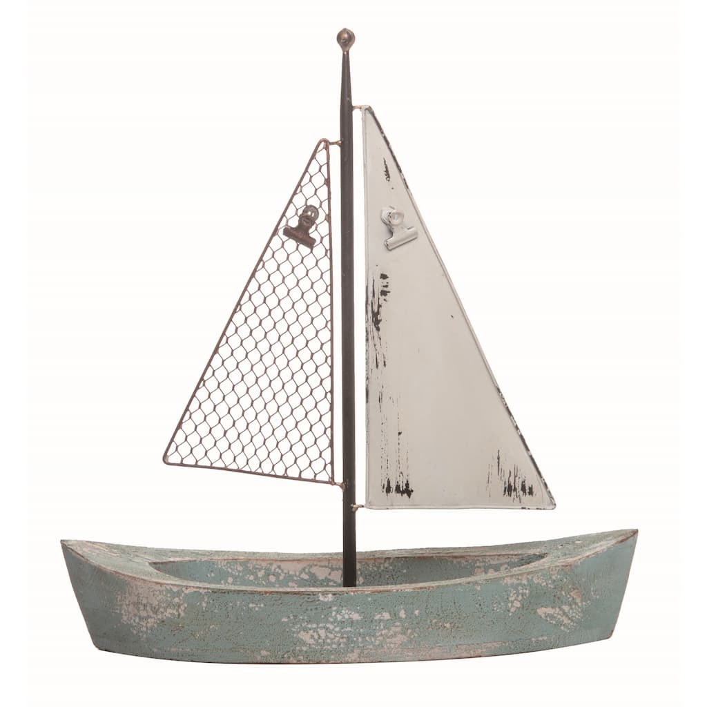 Transpac Wood 14.25 in. Multicolor Spring Sail Boat Photo Clip