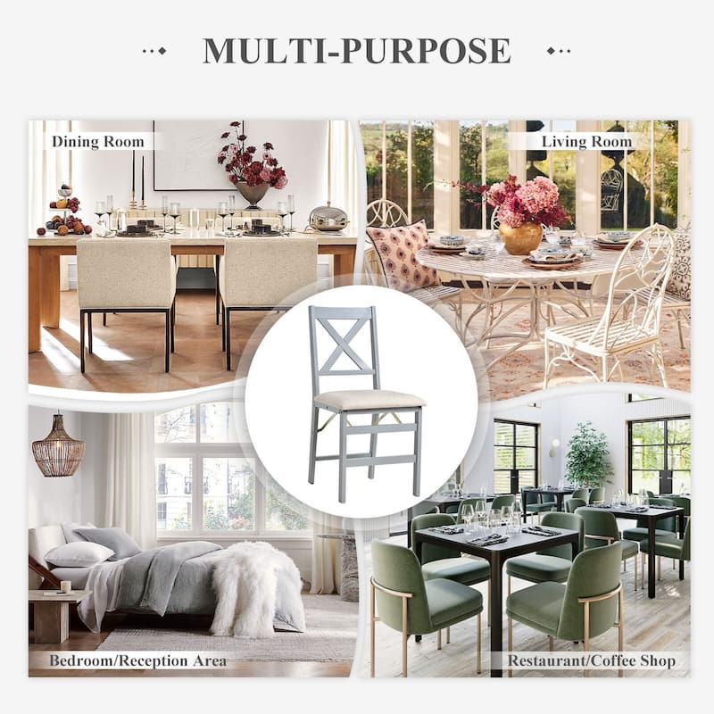 Folding Dining Chairs Set of 2 - Upholstered Wooden Frame - Indoor/Outdoor Space Saver - Pre-Assembled - Set of 2