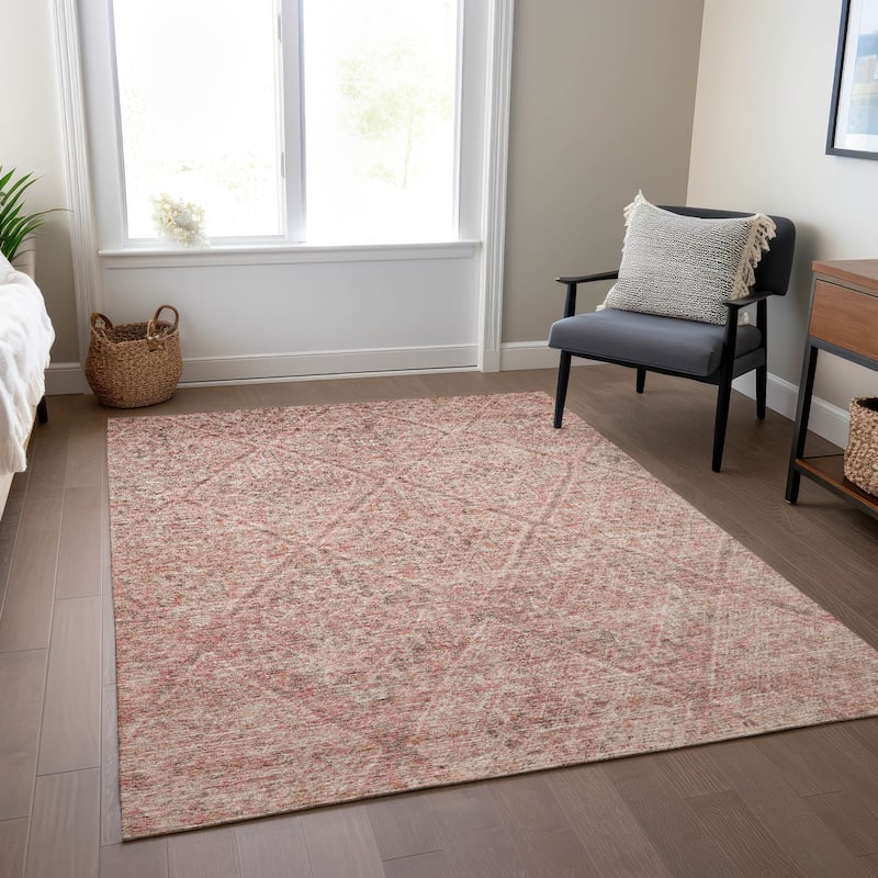 Machine Washable Indoor/ Outdoor Moroccan Boho Chantille Rug