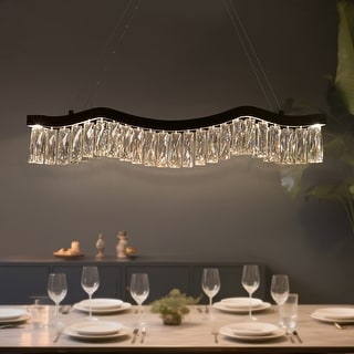 Modern Glam 1-Light LED Crystal Chandelier for Kitchen Island Dining Room - W 33.5" x H 9" x D 7.9"