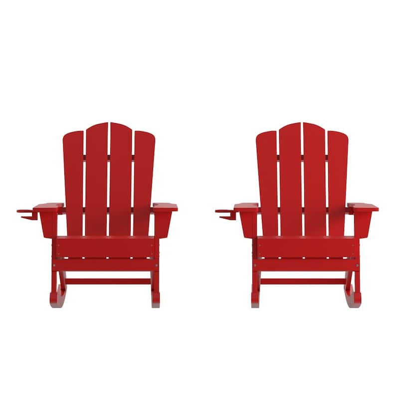 Commercial All-Weather Rocking Adirondack Chair with Swiveling Cupholder