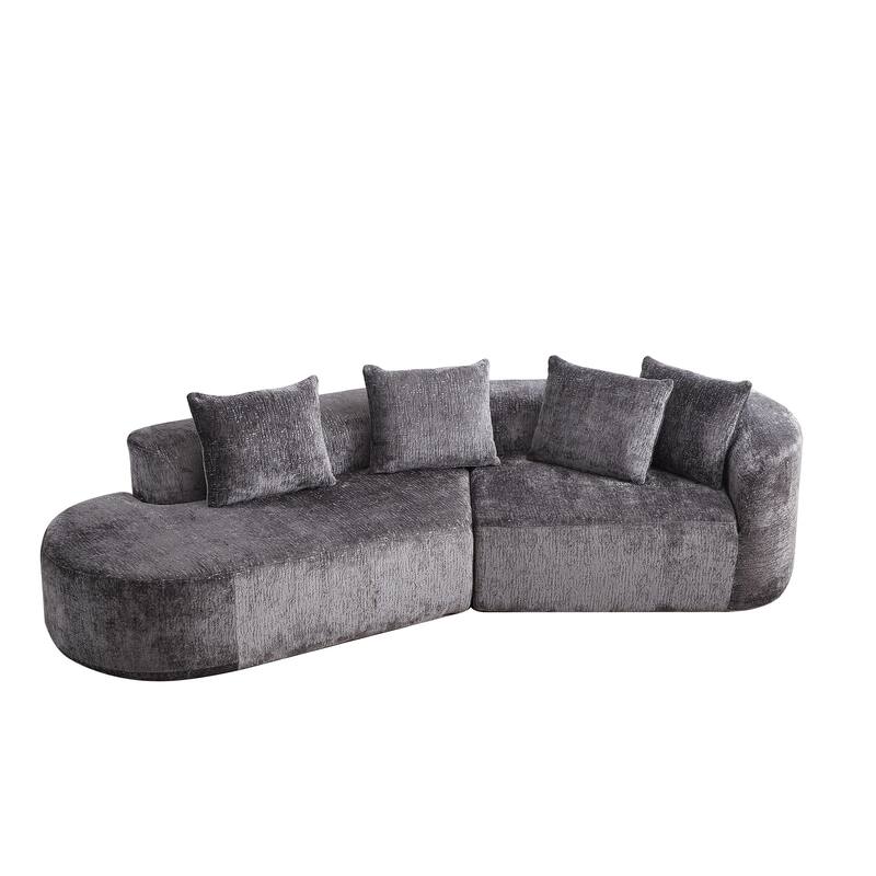114" Chenille Cloud Sectional Sofa with Extra Deep Seating, and 4 Throw Pillows & No-Assembly Design