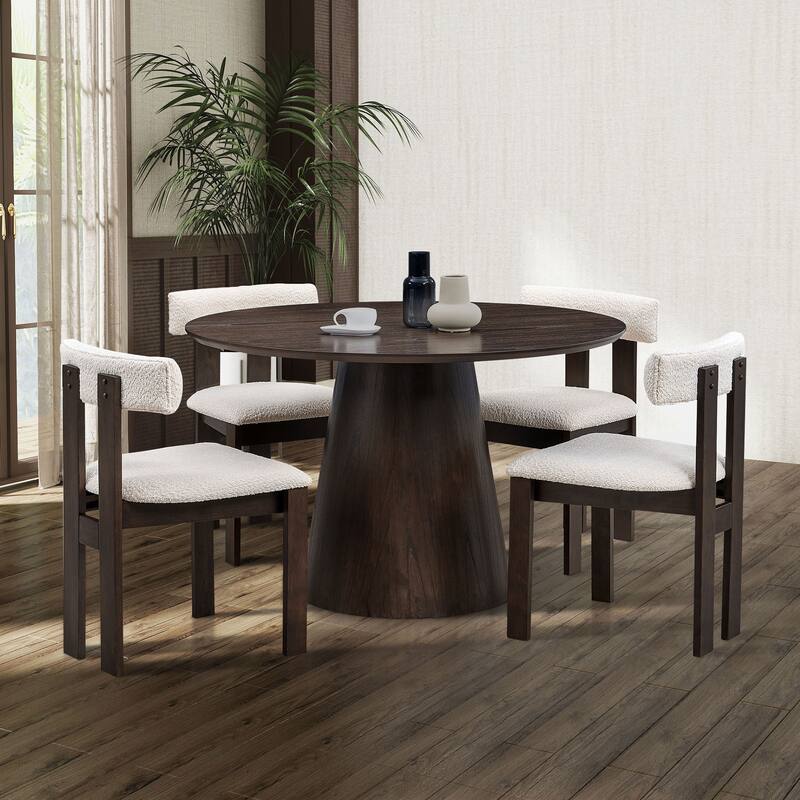 Wooden Dining Chairs Set of 2, Boucle Upholstered Kitchen Side Chairs, Open Back Kitchen Chairs with Rubber Wood Frame