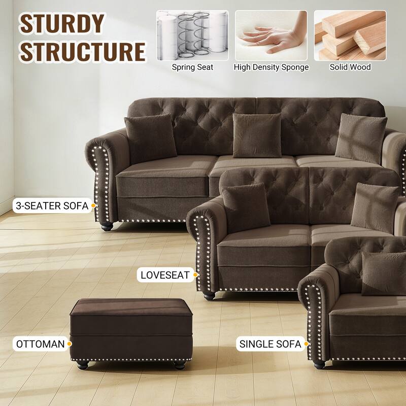 Velvet Ottoman to Combine with Single Seater Sofa, 2 Seater Sofa and 3 Seater Sofa, Suitable for Living Rooms, Apartments
