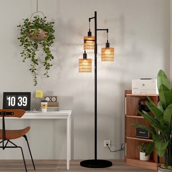 3 Light Standing Lamp Rattan Boho Tree Floor Lamps On Sale Bed Bath Beyond 40520496