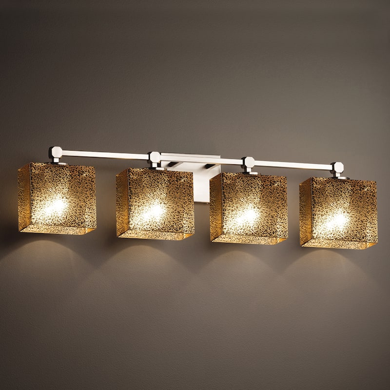 Justice Design Fusion Tetra 4-light Brushed Nickel Bath Bar, Mercury Rectangle Shade