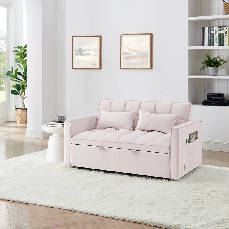 54.33 inch Pink Versatile Foldable Sofa Bed with Adjustable Back, Solid Wood