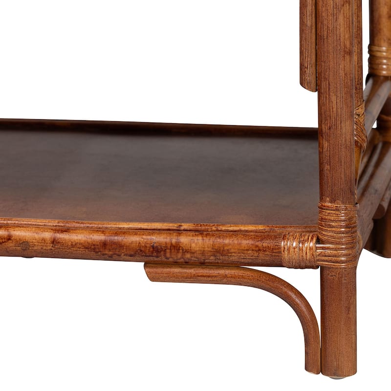 Feyre Marbled Tortoise Natural Rattan Hall Tree - Handcrafted Wicker Entryway Organizer with Mirror, Shelving and Hooks