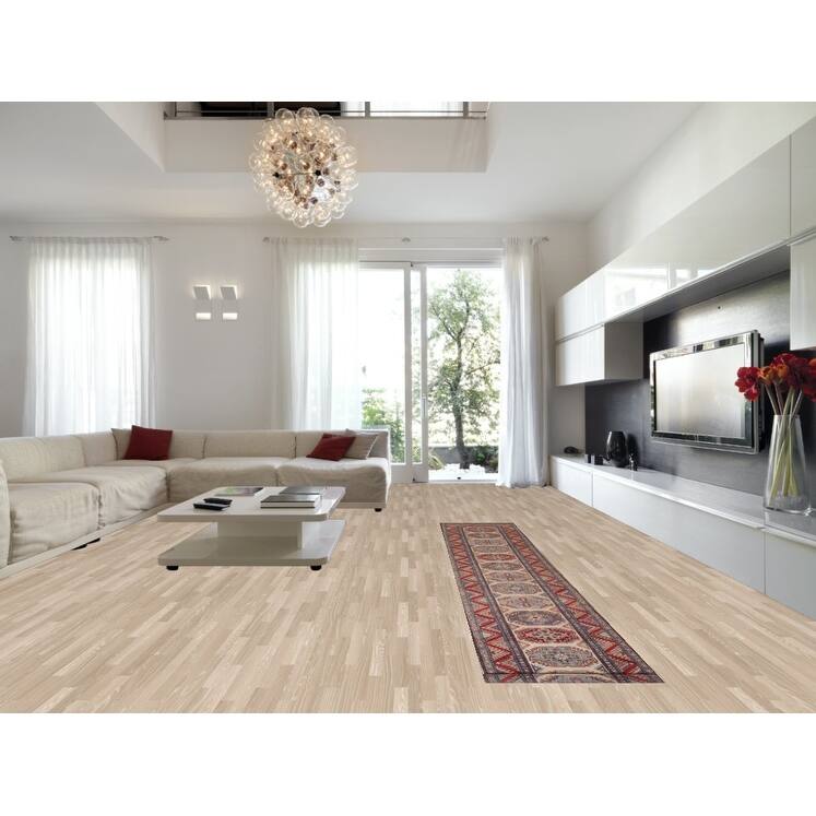 Geometric Kazak Runner Rug Handmade Beige Oriental Wool Carpet - 2'7" x 15'5"