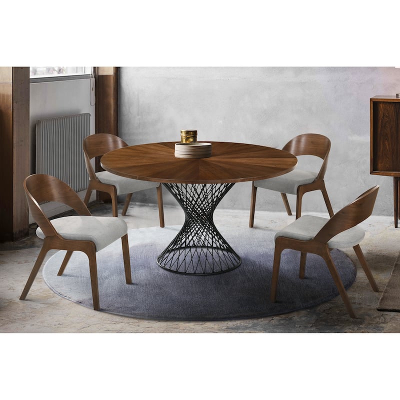 Cirque Polly Black or Walnut Wood 5 Piece Dining Set with Pedestal Base