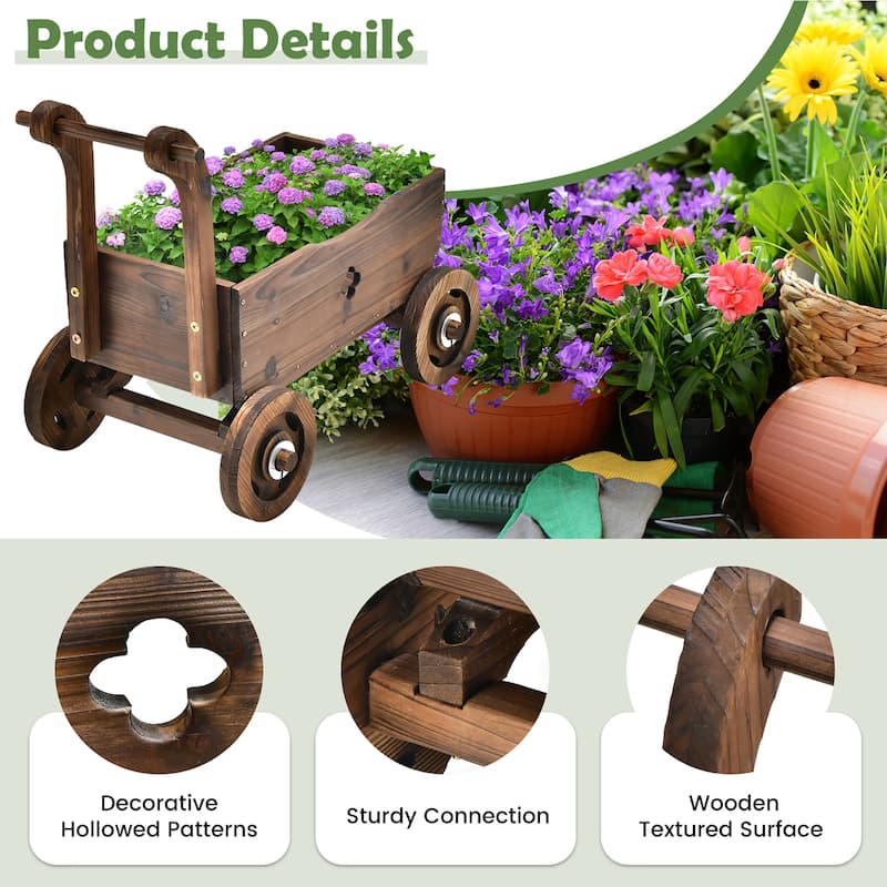 Costway Decorative Wagon Cart Plant Flower Pot Stand Wooden Raised - 27'' x 15'' x 21'' (L x W x H)