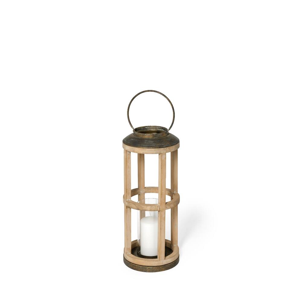 Andy I Large Natural Wood Cylindrical Candle Holder Lantern