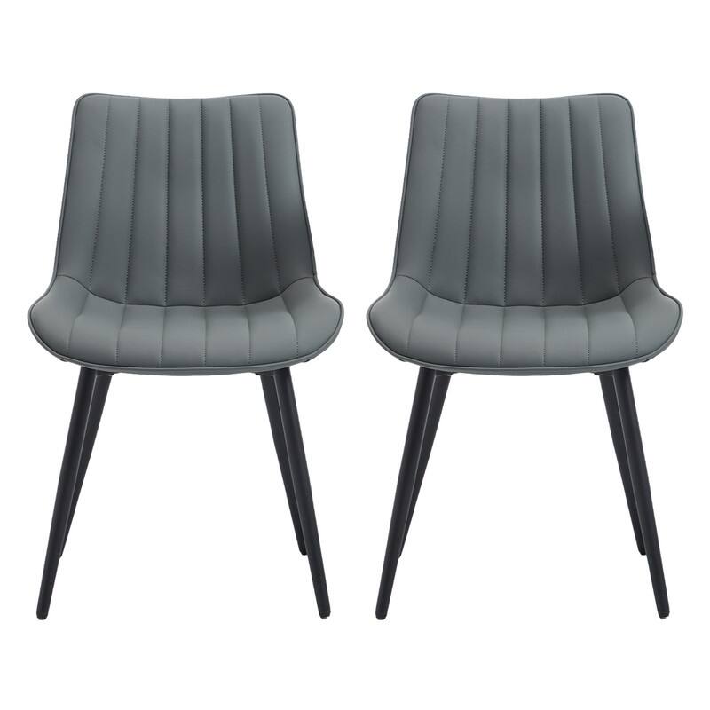 HOMEFUN PU Leather Upholstered Stripes Sturdy Metal Frame Dining Chairs(set of 2)