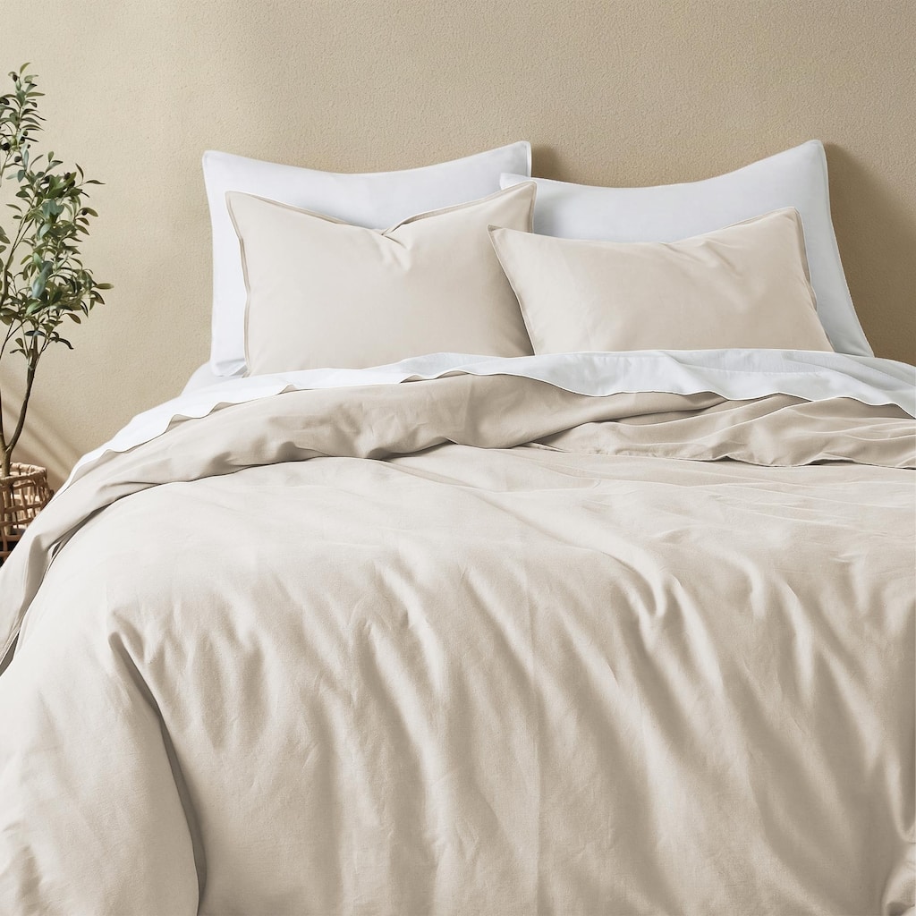 Flax Linen Cotton Blend Duvet Cover Set, Durable, and Moisture-Wicking, 3 Piece Bedding Set