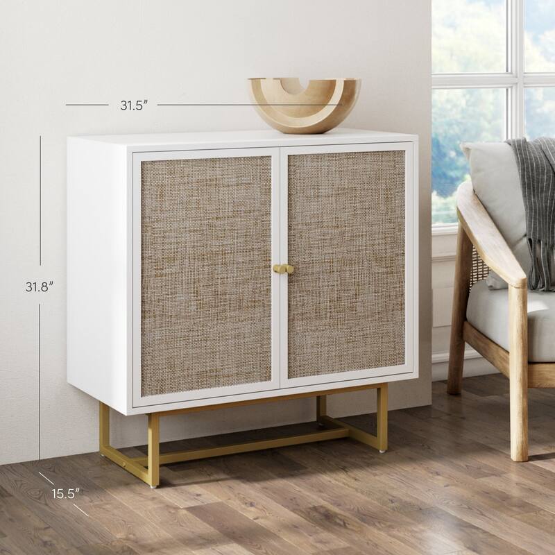 Nathan James Kova Natural Cane Rattan Doors Accent Cabinet with Metal Base and Adjustable Shelf