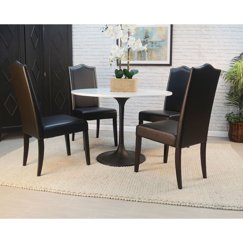 Pedestal Style Marble Top Dining Table - 40" - White and Black