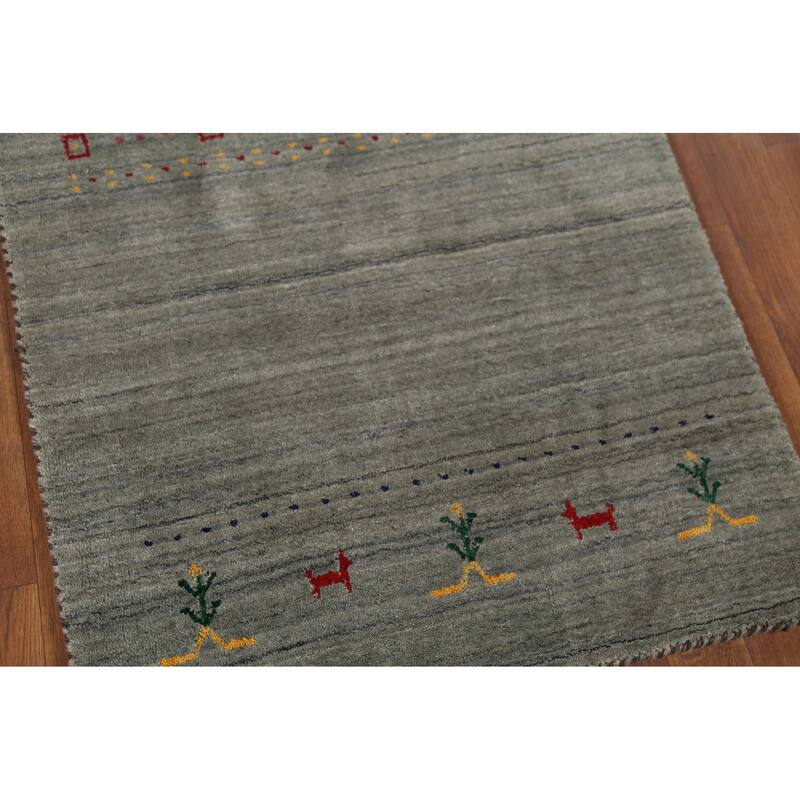 Grays & Green Striped Gabbeh Indian Rug Hand-Knotted Wool Carpet - 2'7"x 4'9"
