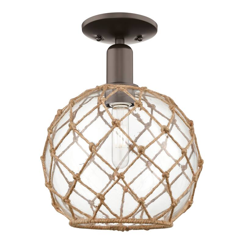 Innovations Lighting 716-1C-14-10 Farmhouse Rope Semi-Flush Farmhouse - Oil Rubbed Bronze / Clear Glass with Brown Rope