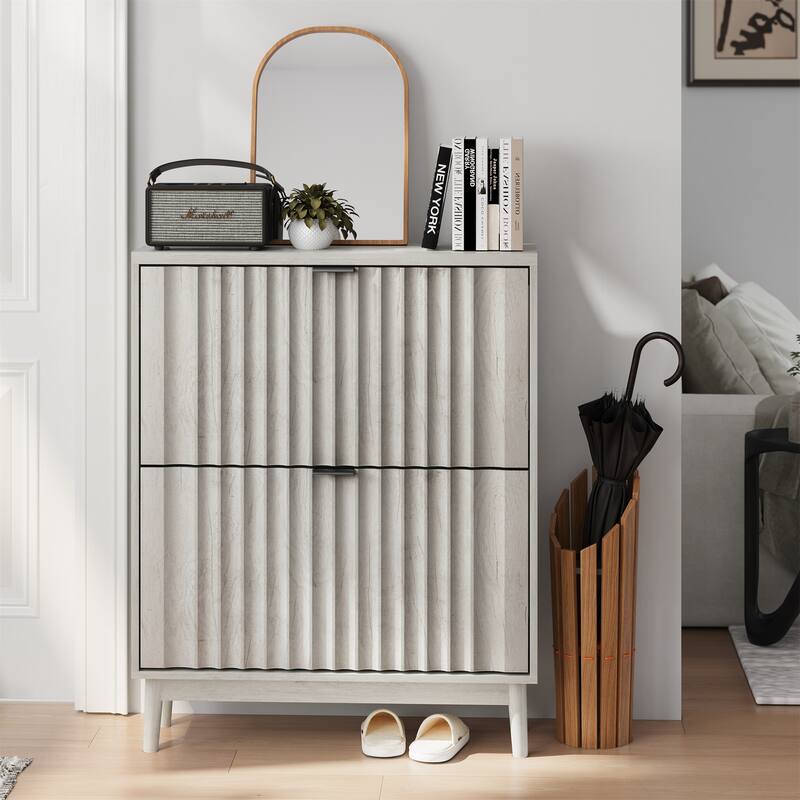 Free Standing Shoe Storage Organizer with Wave Doors - Grey