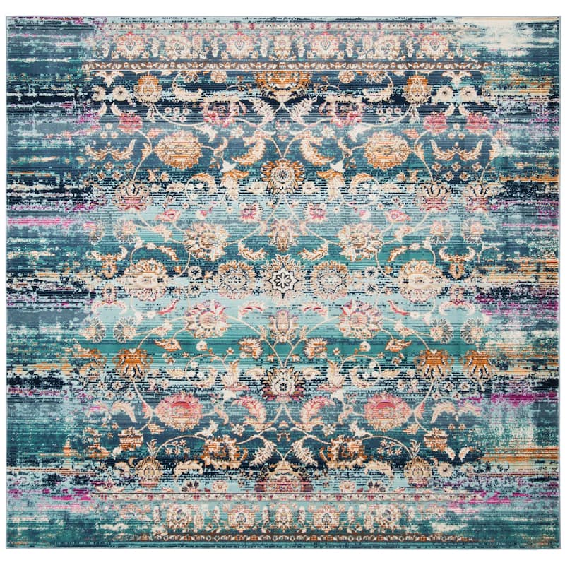SAFAVIEH Baldwin Marsida Vintage Boho Oriental Rug - 6'7" Square - Teal/Beige