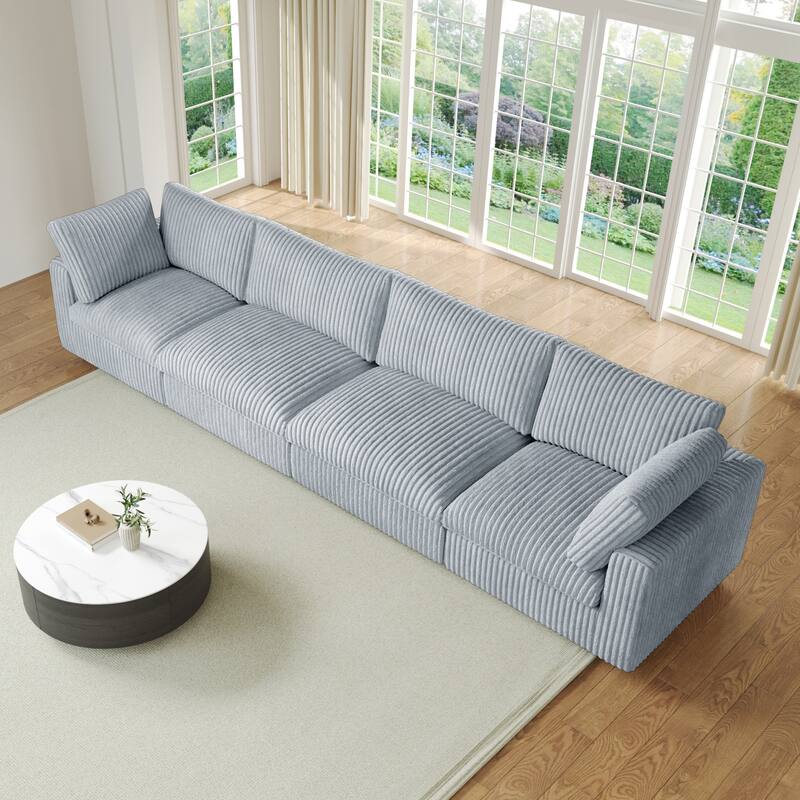 157.48" Soft Plush Modular Sectional Sofa 4-Seater Upholstered Living Room Couch - Grey