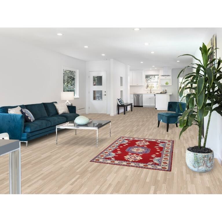 Red Kazak Rug Handmade Geometric Wool Carpet - 3'5"x 5'1"